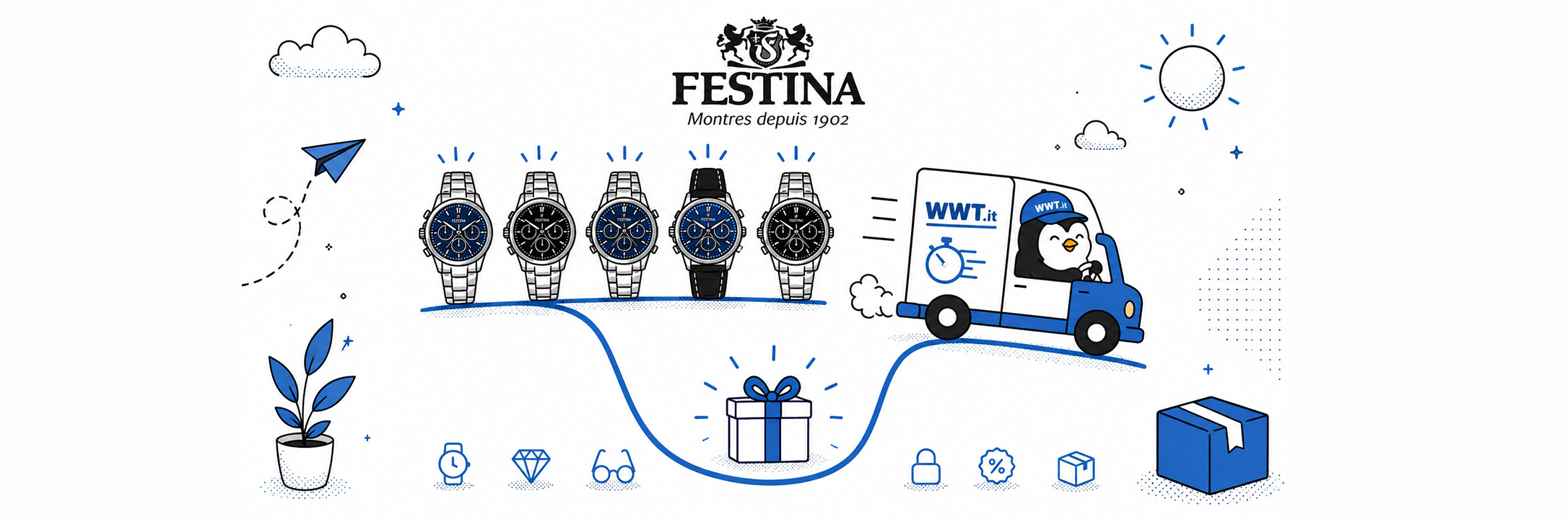 Ordina 5 modelli FESTINA contrassegnati dal Razzo Rosso e ricevi la spedizione gratuita.